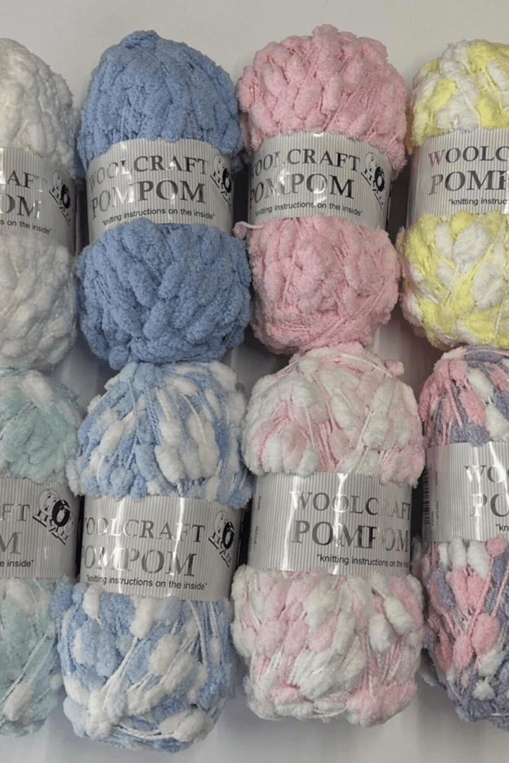 Colorful skeins of pompom yarn